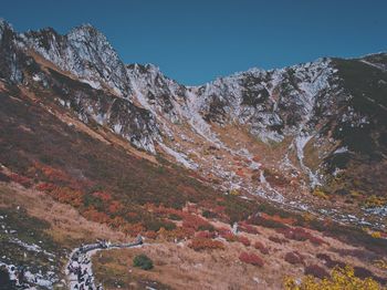 Scenic view of mountains against cloudy sky