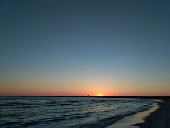 Scenic view of sea against clear sky during sunset