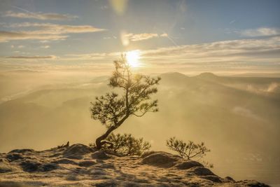 Scenic view of mountains during sunset