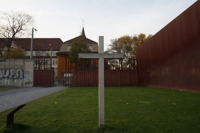 Built structure with lawn in foreground