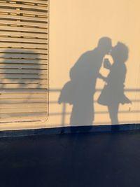 Shadow of man and woman standing on window