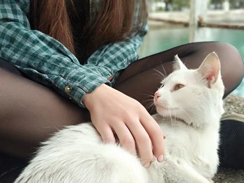 Midsection of woman with cat