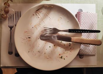 High angle view of empty plate on table