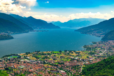 Panorama of lake como, on a summer day, photographed from gravedona.