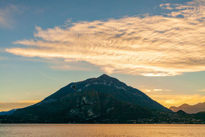 Scenic view of mountains against sky during sunset