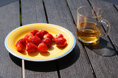 High angle view of breakfast on table