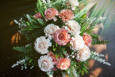 High angle view of rose bouquet