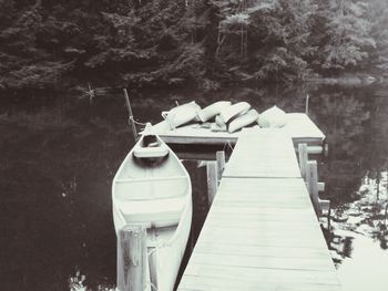 Boat moored in water