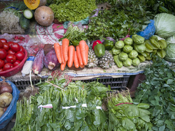 High angle view of fruits and vegetables