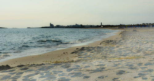 Scenic view of beach against sky during sunset