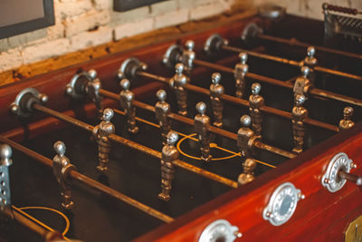 Close-up of foosball table