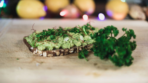 Close-up of chopped vegetables on cutting board