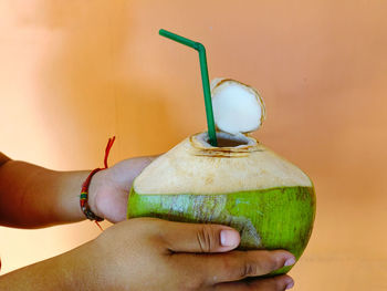 Close-up of hand holding fruit