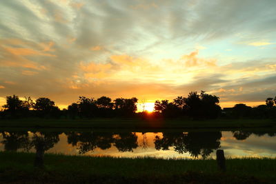 Scenic view of lake against sky during sunset