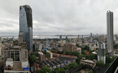 High angle view of buildings in city