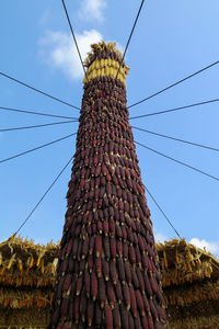 Low angle view of power lines against clear blue sky