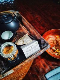 High angle view of food on table