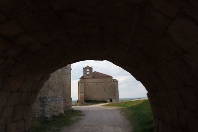 Buildings seen through tunnel