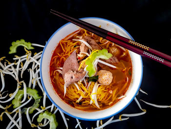 Close-up of soup in bowl on table