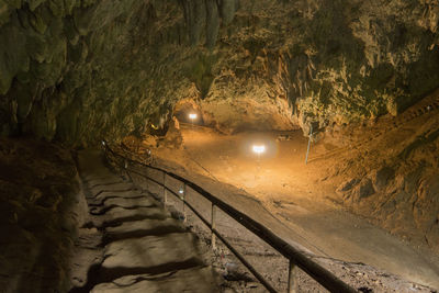 High angle view of illuminated tunnel