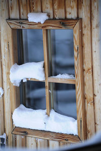 Close-up of a window in snow