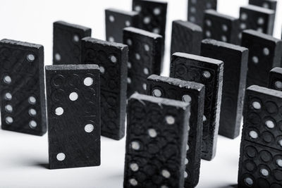 Close-up of objects in row