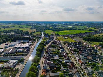 High angle view of townscape against sky