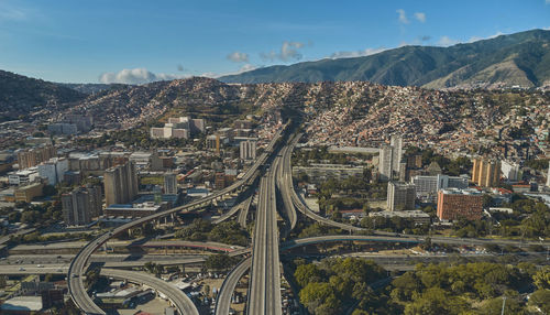 High angle view of townscape against sky