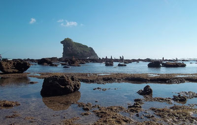 Scenic view of sea against clear blue sky