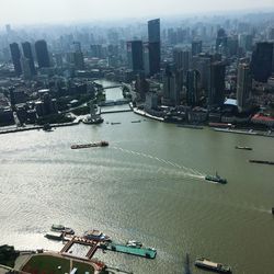 High angle view of city at waterfront