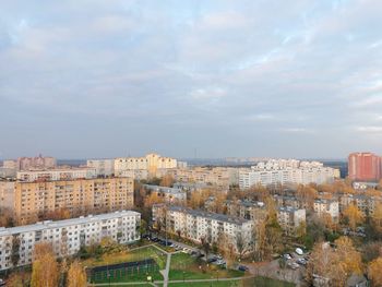 High angle view of townscape against sky