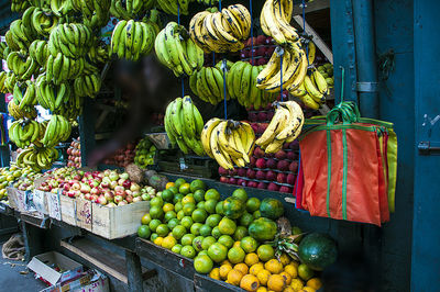 High angle view of fruits for sale at market stall