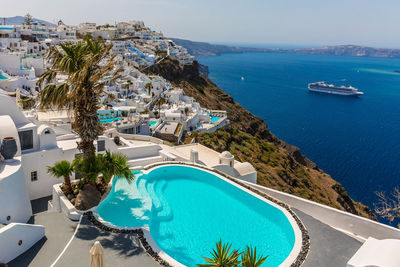 By the pool in santorini