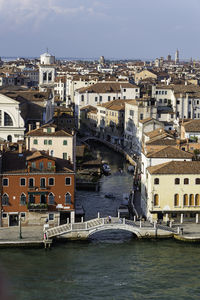 High angle view of buildings in city