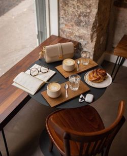 High angle view of food on table