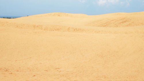 Sand dunes in desert against sky