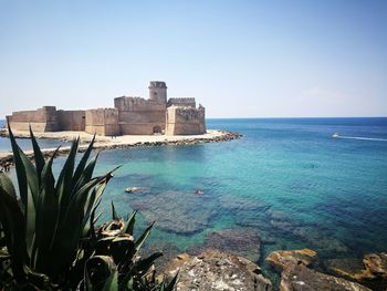 Scenic view of sea against clear sky