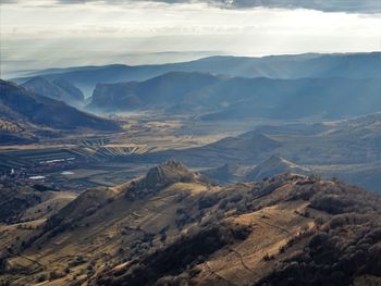 High angle view of mountains against sky