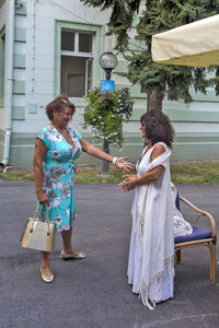 Woman talking on street