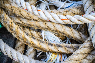 Close-up of rope tied on boat