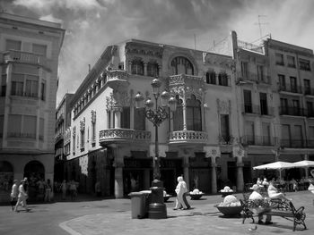 People walking on city street