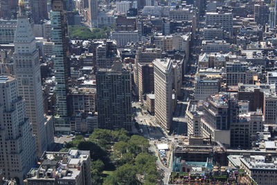 High angle view of cityscape and street