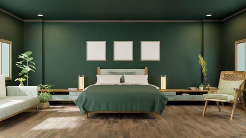 Empty chairs and tables on bed at home