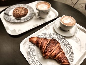 High angle view of breakfast on table