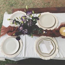 High angle view of christmas decorations on table