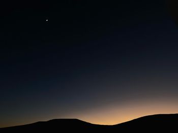 Scenic view of silhouette mountains against sky at night