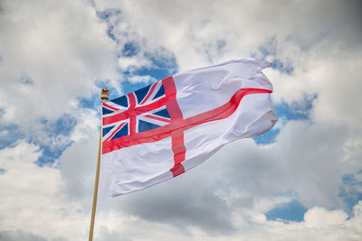 Low angle view of flag against sky