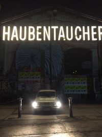 Information sign at night