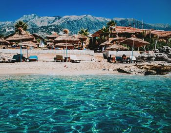 View of swimming pool in sea