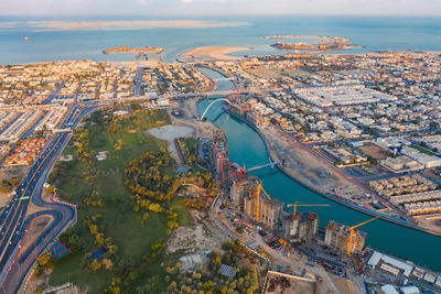 High angle view of buildings in city